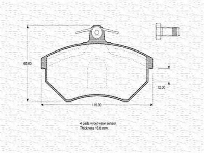 MAGNETI MARELLI 363702160273 -  Комплект тормозных колодок, дисковый тормоз